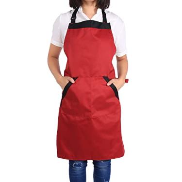 Imagem de Avental Unissex Ajustável de Poliéster, 2 Cores Com 2 Bolsos, Chef, Garçom, Cozinha, Restaurante (Saia vermelha com bordas pretas)