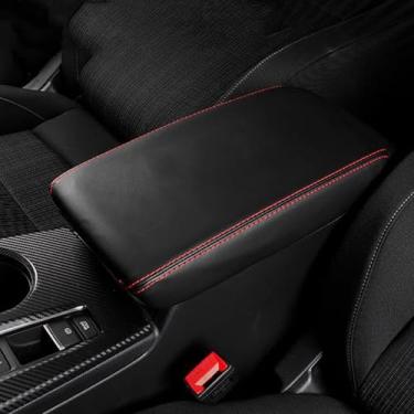 Imagem de boltry Painel de cobertura de caixa de apoio de braço para console central à prova d'água proteção de couro anti-riscos capa de decoração acessórios interiores para Honda Civic 2022 (couro preto + linha vermelha)