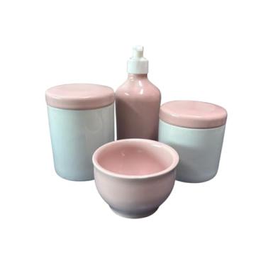 Imagem de Kit Higiene Bebê Porcelana Premium Azul e Rosa Menino/Menina (Potes branco/tampa rosa)