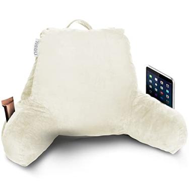 Imagem de Nestl Travesseiro de leitura para cama com espuma viscoelástica desfiada, suporte para as costas para sentar no sofá, cadeira ou chão, encosto de crianças e adolescentes com braços e bolsos, capa