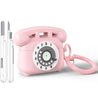 Imagem de AIRSPO Capa para Airpods Pro 2 com kit de limpeza, design retrô de telefone para AirPod Pro 2ª geração, capa protetora de silicone macio à prova de choque para Air Pods 2 capas fofas (rosa)