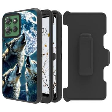 Imagem de Dikoer Capa coldre com clipe de cinto para Motorola Moto G Stylus 5G 2025 com suporte giratório de 360 graus, proteção total à prova de choque, capa robusta para mulheres e homens, lua de lobo