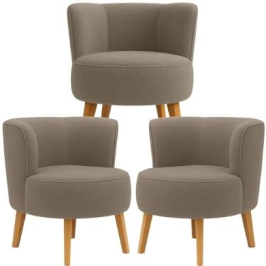 Imagem de Conjunto 3 Cadeiras Moderna para Recepção Clinica Tecido Boucle Confortavel Pés de Madeira MOBLAN decor (Cappuccino)