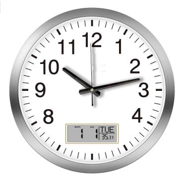 Imagem de Relogio Calendario De Parede Termometro Digital Luxo Despertador Escritorio Sala Medidor Temperatura Prata