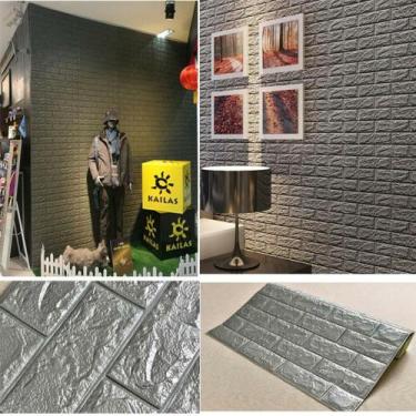 Imagem de Placa Tijolinho De Parede Papel Painel 3d Tijolo Cinza Auto Adesivo 77