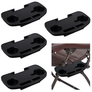 Imagem de AceOrbit 4 peças bandeja de cadeira de praia gravidade zero acessório universal clipe multifuncional mesa reclinável com compartimento para dispositivo móvel e bandeja de lanches/preto