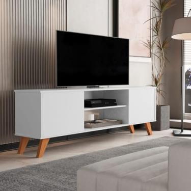 Imagem de Rack Para Sala de Estar 2 Portas Estante para TV Moderno Com Prateleiras Helena para até 55 Polegadas 1,36m (Branco/Cedro)