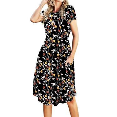 Imagem de Vestido casual feminino de verão de manga curta Midi Knee Travel Small