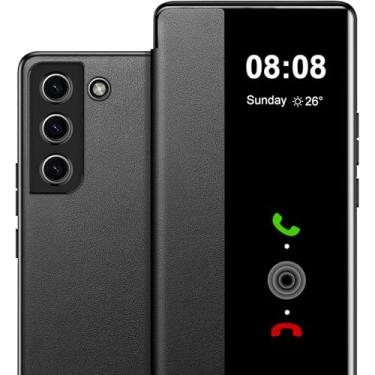 Imagem de Capa flip de couro para Samsung S22 Clear S-View, para Samsung Galaxy S22 capa de telefone janela inteligente capa protetora à prova de choque capa protetora Galaxy S22 5G visualização clara