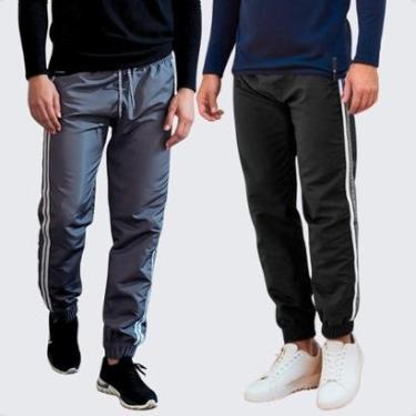 Imagem de Kit 2 Calças Jogger Popular Esporte Tecido Tactel Elástico na Barra-Masculino