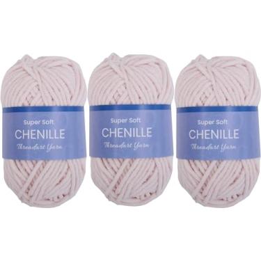 Imagem de Pacote com 3 fios de chenille Threadart para crochê, tricô, amigurumi, fio de veludo de pelúcia super macio - 50 gramas 60 metros #5 novelos fofos - rosa blush 04