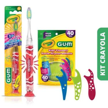 Imagem de Kit Escova Infantil com Led Crayola GUM  Escova c/ Luz + Flosser, Verm