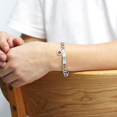 Imagem de Pulseira personalizada de identificação médica gravada para doenças, pulseira de saúde gravada com identificação à prova d'água, pulseiras sólidas de elos cubanos, aço inoxidável, 20 cm + 5 cm