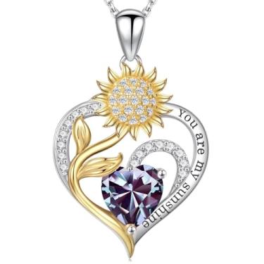 Imagem de Iefil Presentes de Dia das Mães - Presentes de girassol para mulheres, colar de girassol, colar de pedra do mês de nascimento para mulheres, presente de aniversário para mãe, You Are My Sunshine, joia