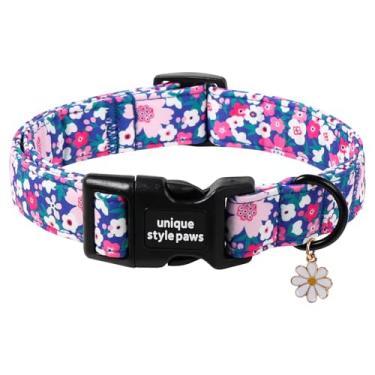 Imagem de Unique Style Paws Coleira de cachorro, coleira de flor rosa choque para cães pequenos, coleiras confortáveis de algodão com fivela ajustável, serve para animais de estimação pequenos, médios e grandes