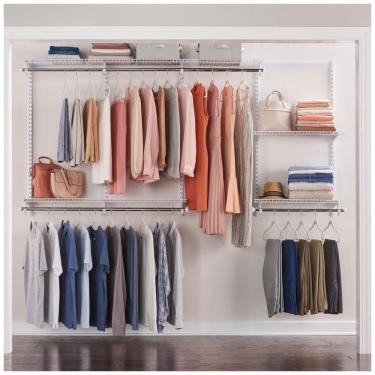 Imagem de Kit Closet Aramado 2,4 Metros com Prateleiras Expansíveis e Hastes Telescópicas Personalizável Rubbermaid Branco