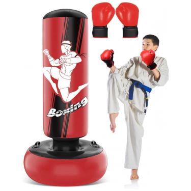Imagem de YORWHIN Saco de Pancada Inflável para Crianças 168cm com Luvas de Boxe - Brinquedo Estável para Treino de Karate, Taekwondo e MMA