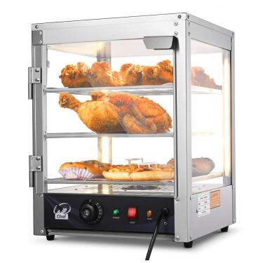 Imagem de Expositor Aquecedor de Alimentos WeChef 3 Andares 38 cm Pizza Aquecedor Elétrico com Iluminação LED Ajustável Aço Inoxidável 600W 57-85°C