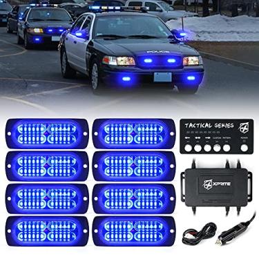 Imagem de [Atualizado] Kit de luzes de polícia estroboscópicas com 24 LEDs Xprite, conjunto de luzes para policiais de segurança e aviso de emergência para veículos voluntários, caminhões, quadriciclos, quadriciclos, UTV, motocicleta, 8 peças