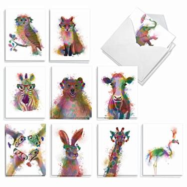 Imagem de The Best Card Company - Conjunto de 20 cartões de notas em branco de animais em aquarela sortidos, 10 x 12 cm com envelopes (10 designs), conjunto de papelaria de cartões de notas de acampamento