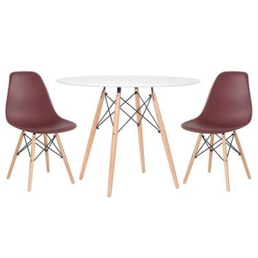 Imagem de Mesa Redonda Eames 100cm Branco + 2 Cadeiras Marrom
