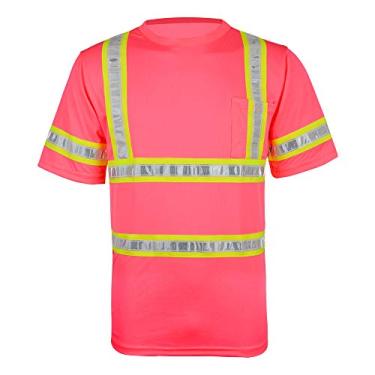 Imagem de Camisetas de trabalho SMASYS Refletive Safety – Camisetas de manga curta de alta visibilidade ANSI com bolsos e fita reflexiva de PVC para homens, mulheres (amarelo-rosa, 5GG)