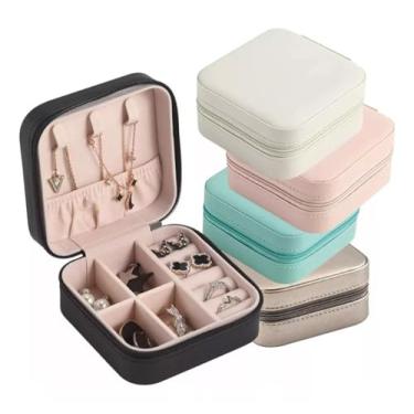 Imagem de Mini Porta Jóias - Jóias Para Viajar,Porta-jóias portátil viagem para anel, pingente, brinco, colar, organizador pulseiras, caixas Estojo Ziper Lembrancinha (Rosa)