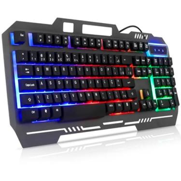 Imagem de Teclado Gamer semi mecanico abnt2 para pc computador ps4 notebook iluminado led usb de metal