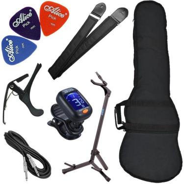 Imagem de Kit Acessórios Carbon Para Contrabaixo Com Capa Palhetas Correia Cabo Suporte E Capotraste Bx02