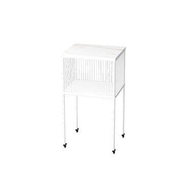 Imagem de Mesa lateral quadrada de ardósia mesa lateral escritório sala de estar mesa de centro removível moldura de metal quarto mesa de cabeceira rack de armazenamento duplo mesa de canto de ângulo estreito mesa de centro para sala de estar (cor: E)