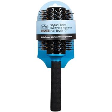 Imagem de ForPro Expert Stylist Choice Escova de cabelo de cerdas duplas de nylon e veganas, 100% resistente ao calor, cabo ergonômico de silicone, escova redonda de 7,6 cm, azul fosco