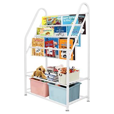 Imagem de aboxoo Estante infantil de metal independente para quarto de crianças, 63,5 cm, estante branca, organizador de brinquedos, estante, livraria, biblioteca, armazenamento para pequenos lugares