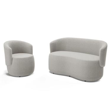 Imagem de Kit Poltrona E Namoradeira Aisha Orgânica Bouclê Bege - Desk Design