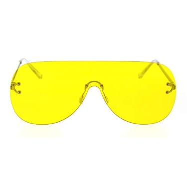 Imagem de Óculos de sol de corrida retrô de tamanho grande sem aro Panel Shield, Prateado, amarelo, 6 1/8" (154mm) x 2 7/16" (62mm)