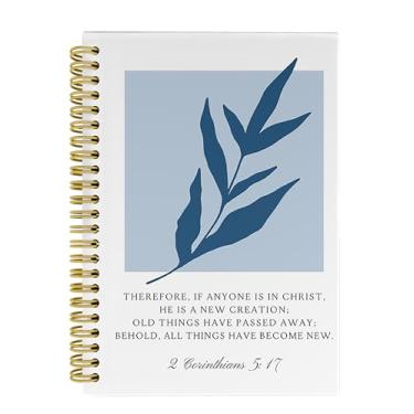 Imagem de Knibeo Caderno de diário cristão inspirador – Caderno de oração de gratidão, caderno de diário da Bíblia, caderno de 14 x 20 cm espiral com 164 páginas, 2 diários Corinthians 5 17