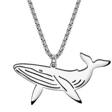 Imagem de DALANE Colar de baleia fofo de aço inoxidável banhado a ouro 18 k com pingente de animais marinhos oceânicos joias presentes para mulheres decoração de berloques, Medium, Aço inoxidável, Sem Pedra