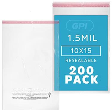 Imagem de GPI - Pacote com 200 sacos de poliéster transparentes de 25,4 cm x 38,1 cm, 1,5 mil - Sacos plásticos resseláveis com fita adesiva e aviso de asfixia para embalagem de camisetas. Perfeito para envio