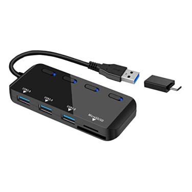Imagem de Hub USB 3.0 Multi USB Port HUB com leitor de cartão SD/Micro SD, divisor USB de 3 portas para laptop, PC, Surface Pro, Mac, com adaptador USB-C
