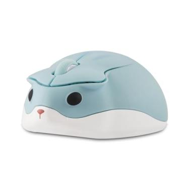 Imagem de Thanice Mouse sem fio fofo de 2,4 G, hamster, silencioso, portátil, sem fio, 1200DPI com receptor USB para laptop/PC/MacBook/notebook/presentes para meninas (azul)