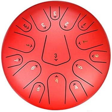 Imagem de Tambor de língua de aço 12 polegadas 15 notas Instrumento de percussão C-Key com bolsa de viagem e baquetas para dedo Tutorial Livro Handpan Drum para prática de meditação, vermelho, 12 pole