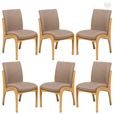Imagem de Kit 6 Cadeiras de Jantar Estofada Lisboa Madeira Mel Linho Marrom Claro L87  RMI