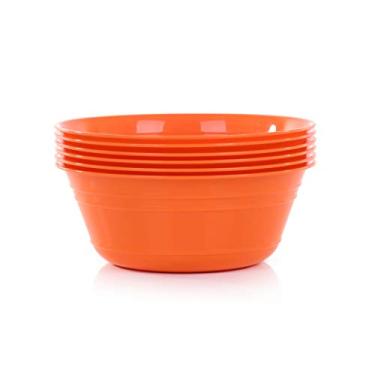 Imagem de Tigelas de plástico Mintra Home (1,8 L, pacote médio com 6 unidades, laranja) - 19 cm L x 8,5 cm A - ótimas para pipoca, lanches, batatas fritas, nachos, doces, Halloween, tigelas de doces ou