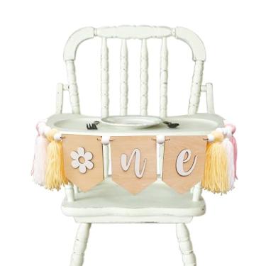 Imagem de Guirlanda de cadeira alta margarida, faixa de cadeira alta de 1º aniversário, decoração de aniversário descolada, guirlanda de franja de fio de um ano quebra de bolo duas margaridas retrô descoladas