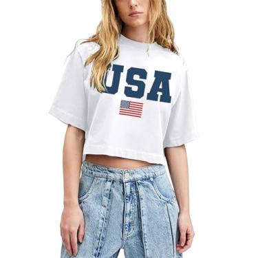 Imagem de Camiseta feminina com bandeira americana patriótica de 4 de julho camiseta manga curta Memorial Day camiseta cropped para meninas, nº 01 - transparente, M