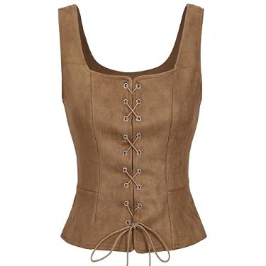 Imagem de American Trends Colete feminino pirata renascentista cosplay fantasia colete halloween steampunk gótico medieval corpete, Marrom, XX-Large