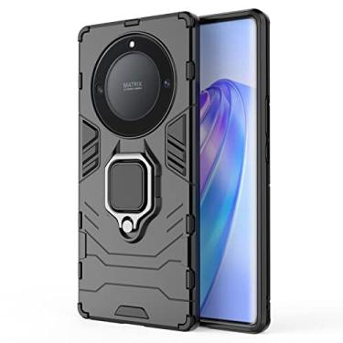 Imagem de Compatível com Honor X9a / Honor Magic5 Lite capa de telefone com suporte híbrido armadura resistente de camada dupla anti-arranhões, preta