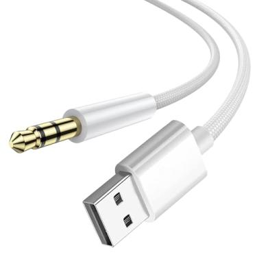 Imagem de Cabo auxiliar de áudio USB para 3,5 mm, trançado de nylon USB para conector macho TRS conversor estéreo para PC, laptop, alto-falante, fones de ouvido. Observação: gravação e carregamento não são