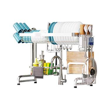 Imagem de Escorredor de pratos sobre a pia, prateleira de escorredor de cozinha de aço inoxidável Spave Saver 304 para armazenamento de suprimentos de bancada com utensílios, suporte de facas e mais