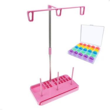 Imagem de Kit Porta Fio Suporte Carretel + Estojo Bobina Costura Linha - Lanmax