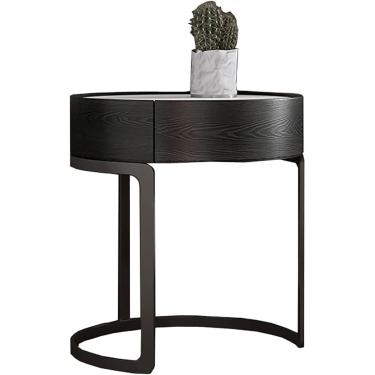 Imagem de Mesa de cabeceira de madeira maciça redonda moderna e minimalista italiana com gavetas de armazenamento, mini sofá de quarto cinza mesa de cabeceira/mesa de centro de madeira moderna - mesa